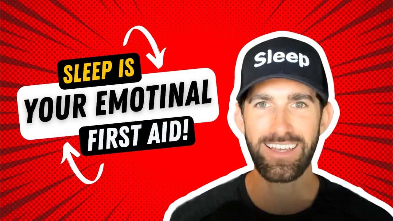 Man Wearing A Black Cap With The Word &Quot;Sleep&Quot; On It, Smiling Against A Red Comic-Style Background. Bold Text Reads &Quot;Sleep Is Your Emotional First Aid!&Quot; Highlighting The Connection Between Sleep And Mental Health.
